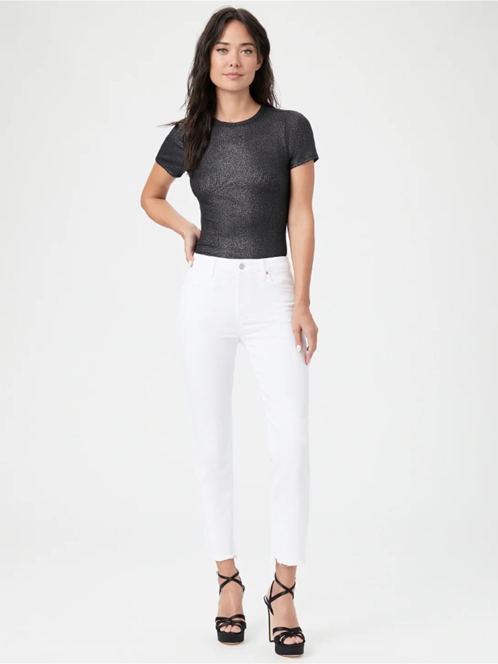 Paige White Slim Worn Hem Jeans